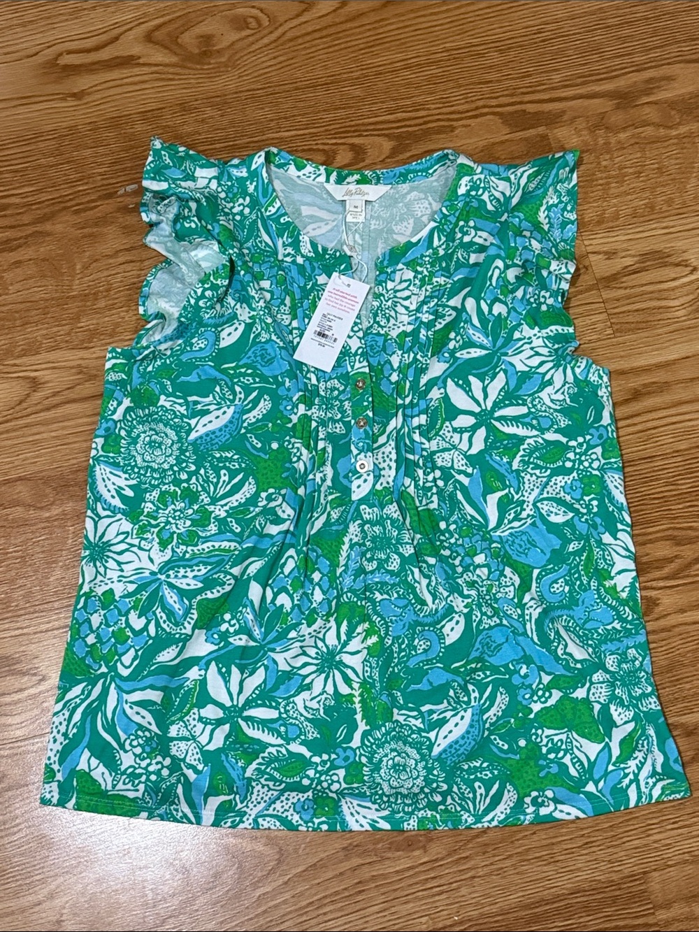 Lilly Pulitzer Green & Teal Floral Ruffle-Sleeve Tank